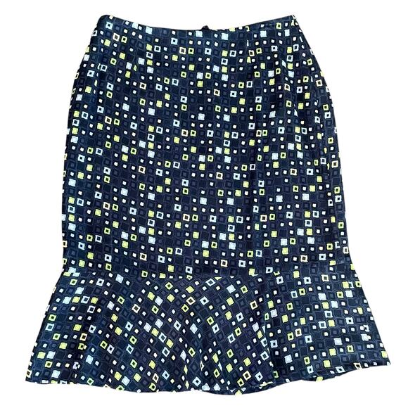 Talbots Pure Silk Navy Blue Geometric Print 100% Silk Skirt Sz 6 Business Career - Picture 1 of 9
